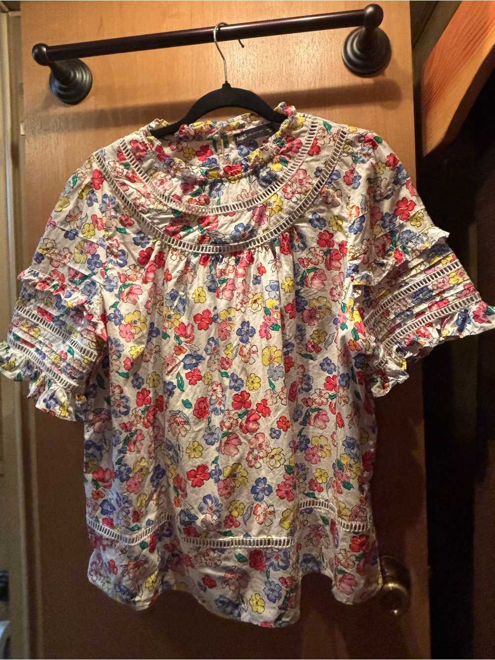 Floral Ruffle Yoke Blouse in Multicolor 100% cotton